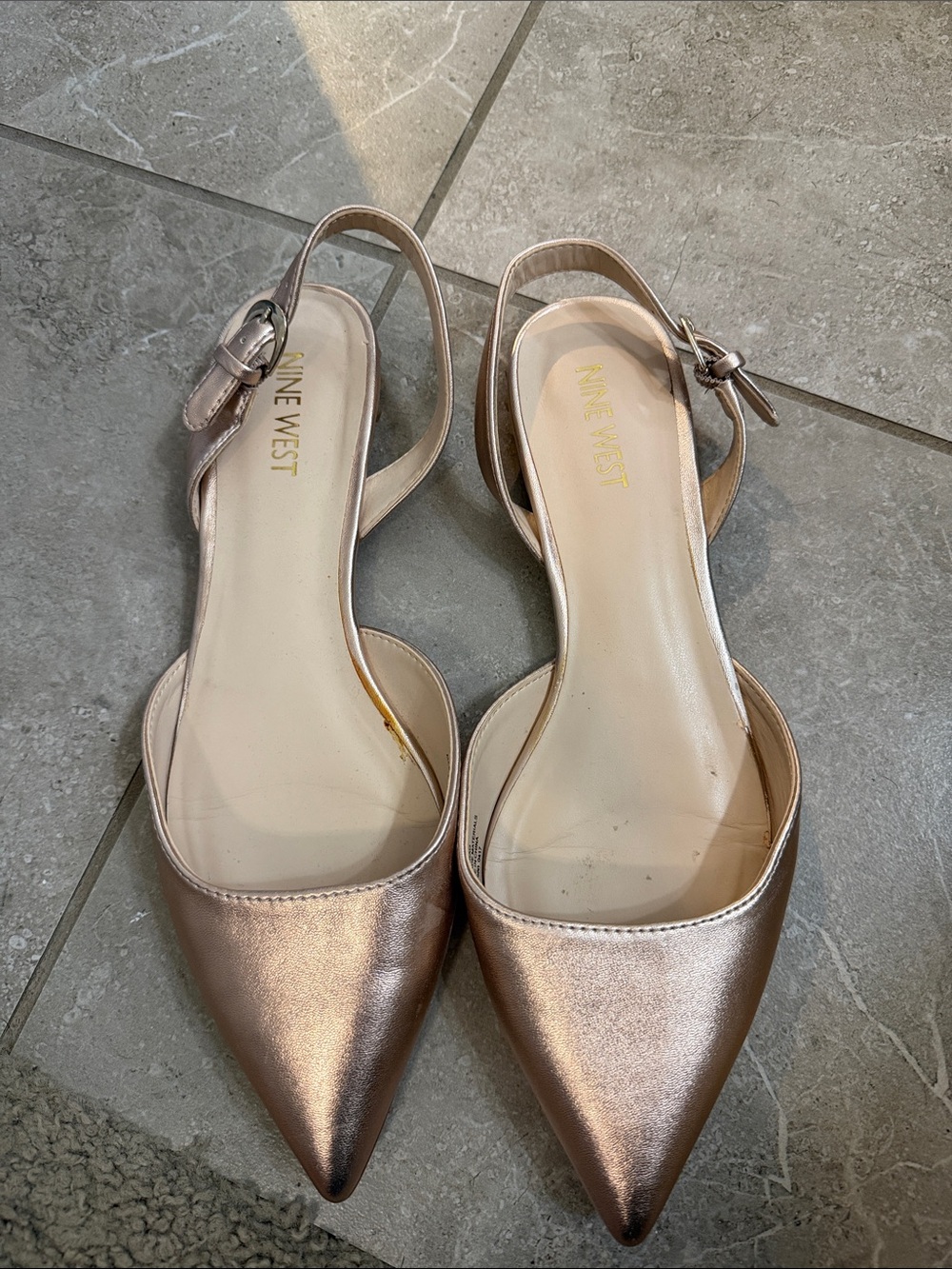 Nine West Metallic Rose Gold Pointed Slingback Flats